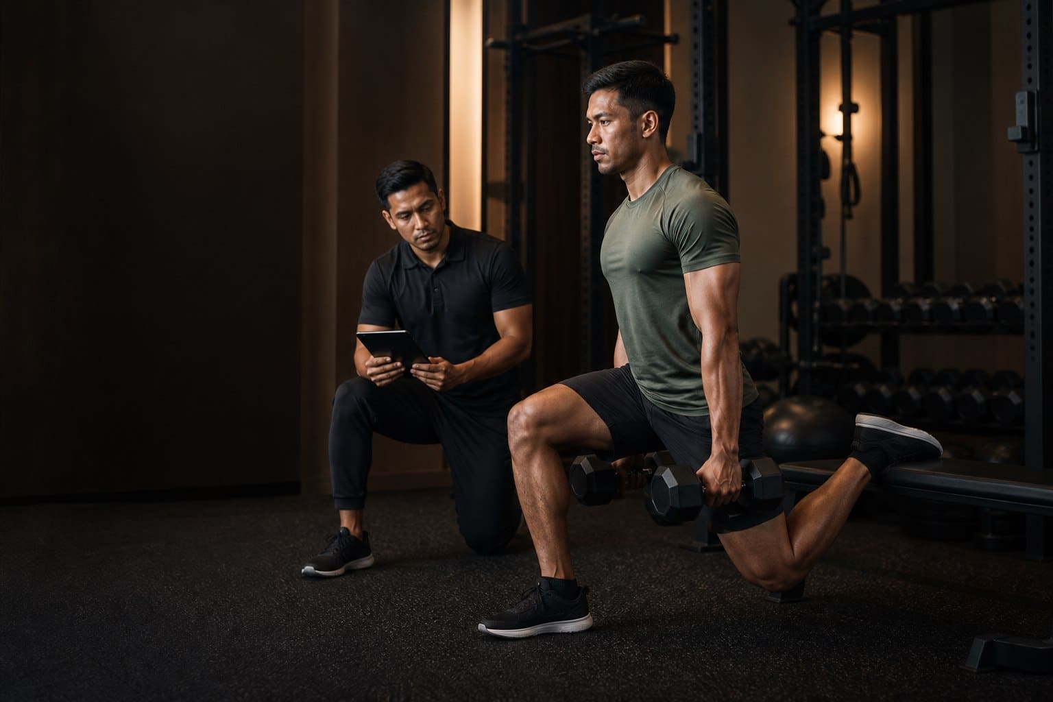A coach tracking a client's structured training session